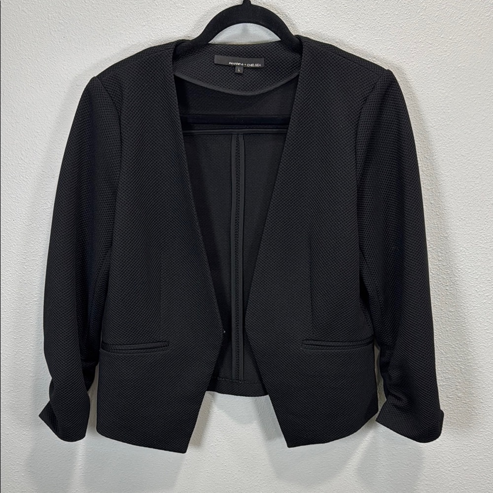 Amanda +‎ Chelsea Black Blazer with Textured Fabric and Open Front